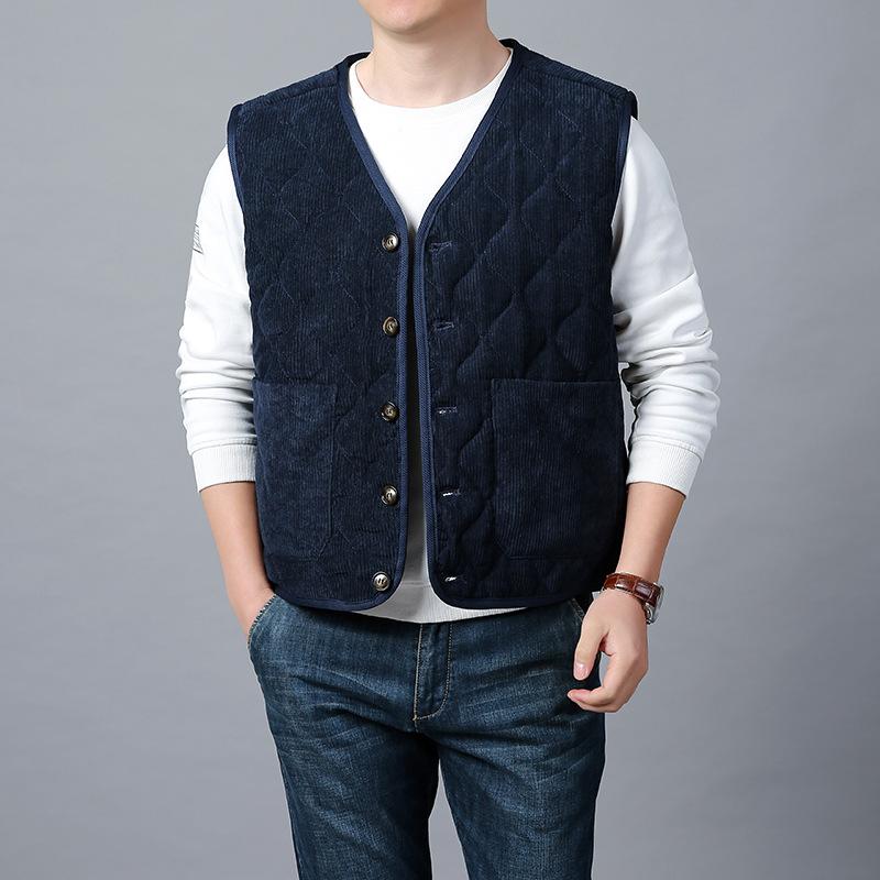 Jianchi.C Clothing Herfst- en Winter Warm Vest met Velours, Herenvest, Werkkleding, Corduroy V-hals Jas XL marineblauwe kleur