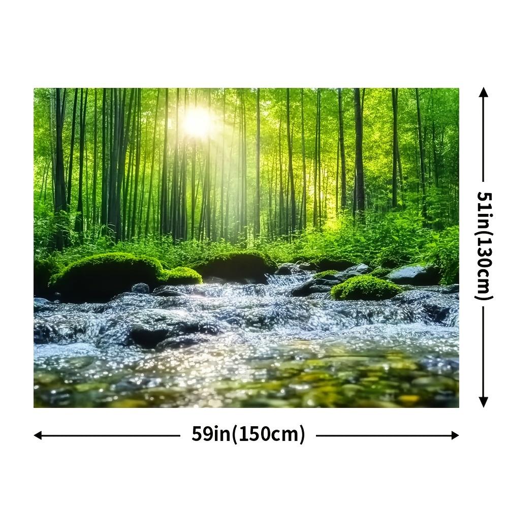 1 Piece Dense Forest Morning Sunrise Photography Background - Reusable Vibrant Green Trees and Stream Scenes
