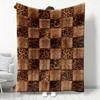 Leopard Fur Plaid Print Throw Blanket, Animal Skin Checkered Pattern Soft Flannel Blanket for Couch Bedroom Decor