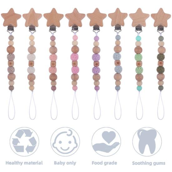 

Зажим для детской соски, мультяшная звезда, креативный, безопасный, легкий, гладкий, успокаивающий, из бука, детский зажим для соски, цепочка, товары для дома