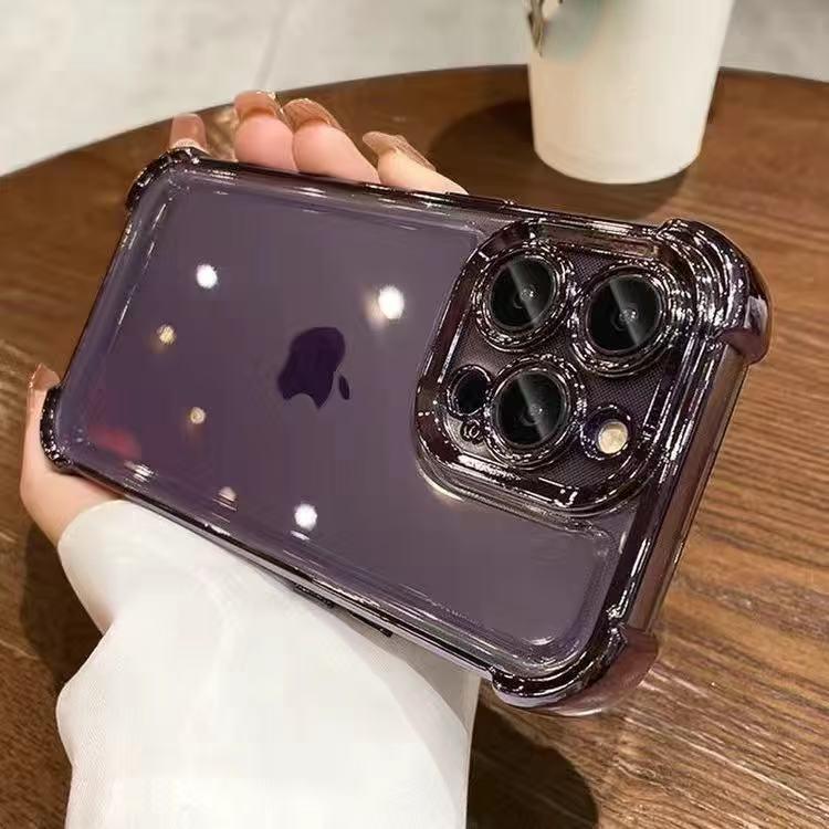 4 Corner Airbags Protective Case for IPhone XR XS 11 12 13 14 15 16 Pro Max with Lens Film Shockproof Transparent  Hard Cover