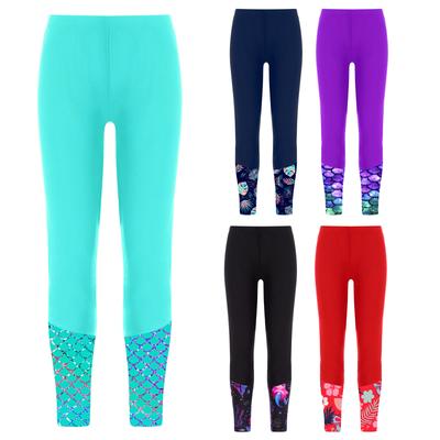 Kids Fish Scales Print High Rise Swim Pants Elastic Waist Long Length for Pool and Ocean Swimming