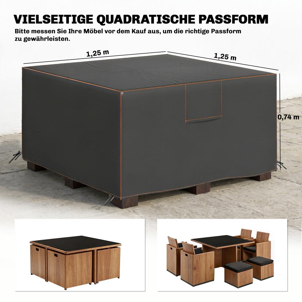 Garden Furniture Cover, Waterproof Patio Furniture Cover with Air Vent, 420D Oxford Fabric, 125 X 125 X 74 Cm, Black
