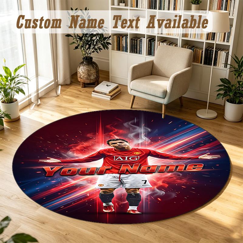 Round Rug Custom NameCristiano Ronaldo Pattern Non Slip Carpet Home Floor Decor