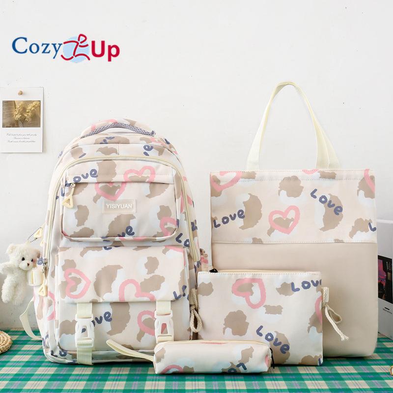 

Girl Love Рюкзак Большой емкости Женский милый повседневный рюкзак из 4 предметов 44x31x14cm бежевый