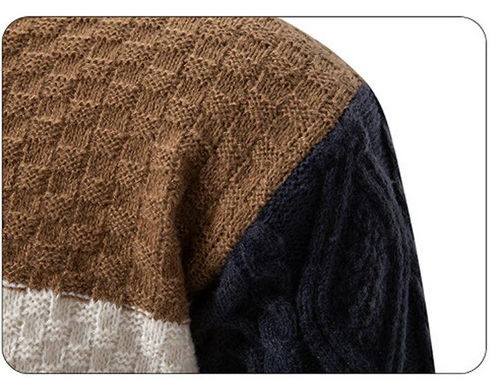2024 Men's Color Block High Neck Sweater, Trendy Plus Size Knitwear for Autumn/Winter