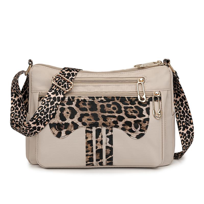 

Nylon Women s Shoulder Bag Leopard Print Crossbody Bag бежевый