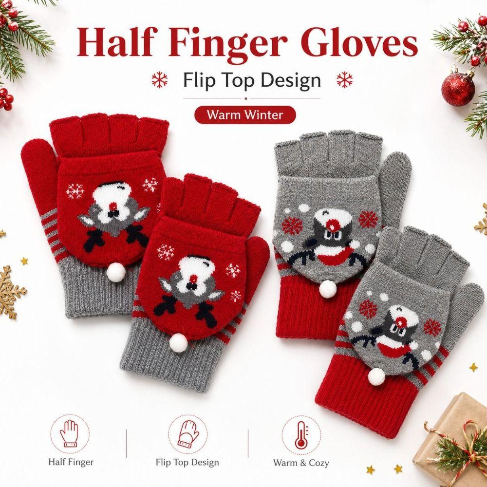 Stretchy Christmas Knit Glove Soft Knit Half Finger Glove New Winter Touchscreen Glove Outdoor