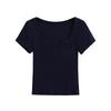 Summer 2025 European & American Style Ribbed Slim Fit U-Neck Short Sleeve Top