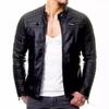 New winter men's route thickened lapel cotton clothes European and American zipper-colored leather jacket
