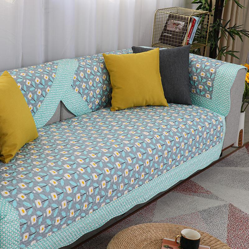 Cotton Sofa Cushion for All Seasons, Fabric Pastoral Leather Non-slip Cushion, Simple Modern All-inclusive Cover Cover