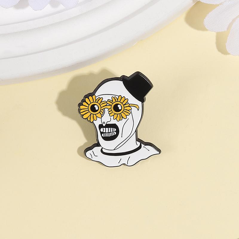 Terrifier Clown Enamel Pin Sunflower Sunglasses Horror Clown Killer Movie Halloween Brooch Lapel Badge Jewelry Gifts For Friends