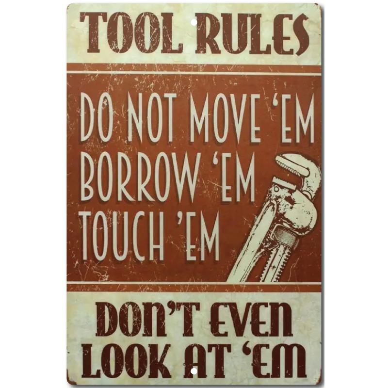 Tool Rules Personalized Metal Sign 8x12 Inch, Garage Shop Man Cave Gift Decor