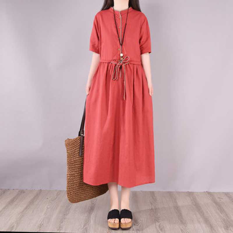 

Летнее повседневное платье на шнуровке и с завышенной талией M кирпич красный