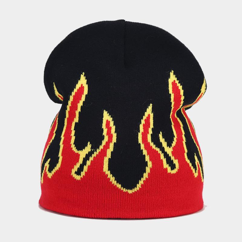 Autumn New Knitted Hat Men's Hip-hop Fashion Flame Jacquard Pullover Hat Winter Outdoor Cycling Hat Versatile Beanie