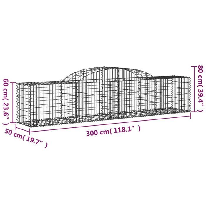 VidaXL Paniers à gabions arqués 3 pcs 300x50x60/80 cm fer galvanisé, gabion, cage de gabion, panier de mur de gabion, mur de 3146666