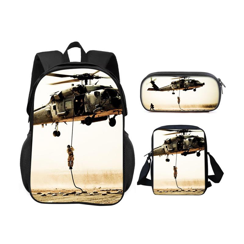Helicopter backpack pencil case shoulder bag 3Pcs Set trendy mechanical printing new style best gift for boys or girls in school