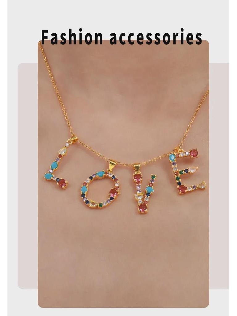 Colorful Zircon Alphabet Pendant Necklace - Hip-Hop Style