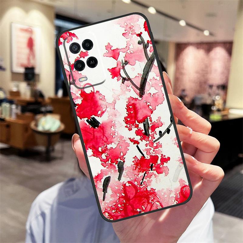 Cherry Blossom Floral Case For Oppo A40 A60 A80 A18 A38 A58 A78 A98 A16 A76 A96 A15 A17 A77 A74 A94 A54 A57S Cover