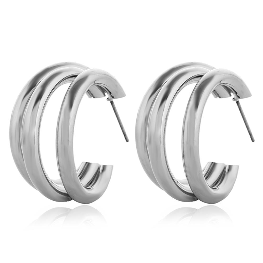 

1 Pair Women Retro Simple C-shaped Ear Studs Silver #1