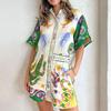 2026 cross-border foreign trade European and American women's clothing, new spring models, temperament casual printed shirt lace-up shorts set