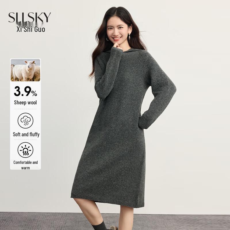 Sllsky Women s Hooded Knitted Sweater Dress XL