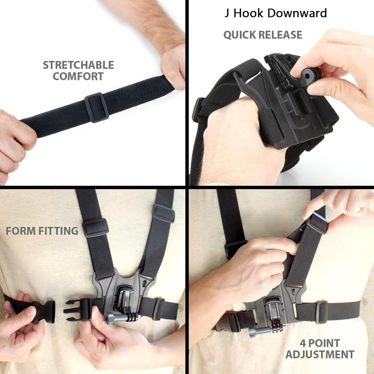 

TEKCAM Chest Harness Mount Adjustable Chest Strap Belt with J Hook Compatible with Gopro Hero 13 12 11 10 9 8/AKASO EK7000 Brave 4