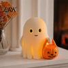 Halloween Party Ornament Holding Pumpkin Ghost Figurine, Spooky Statue with Figurine Night Light Light, Resin for Desk Tabletop Centerpiece Decoration