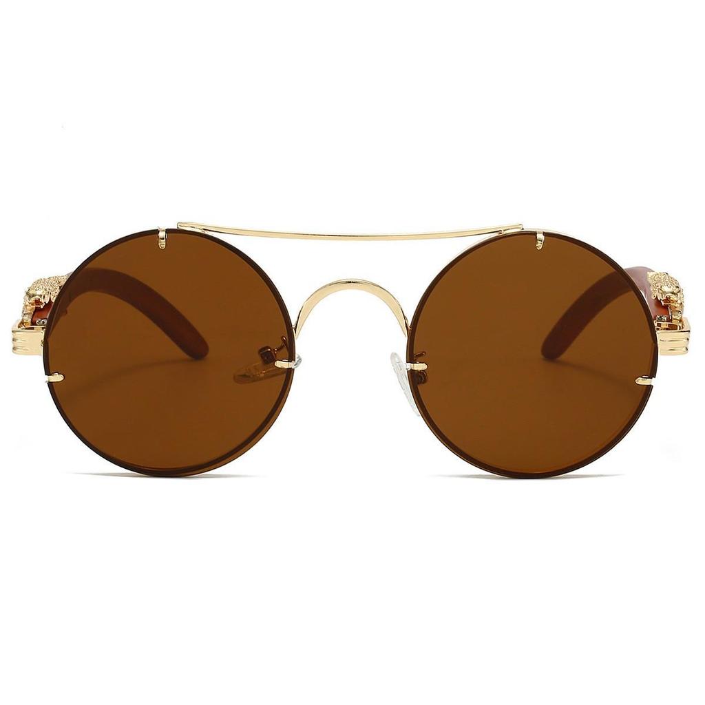 Retro Double-Beam Leopard Head Round Sunglasses for Men & Women - Trendy & Stylish