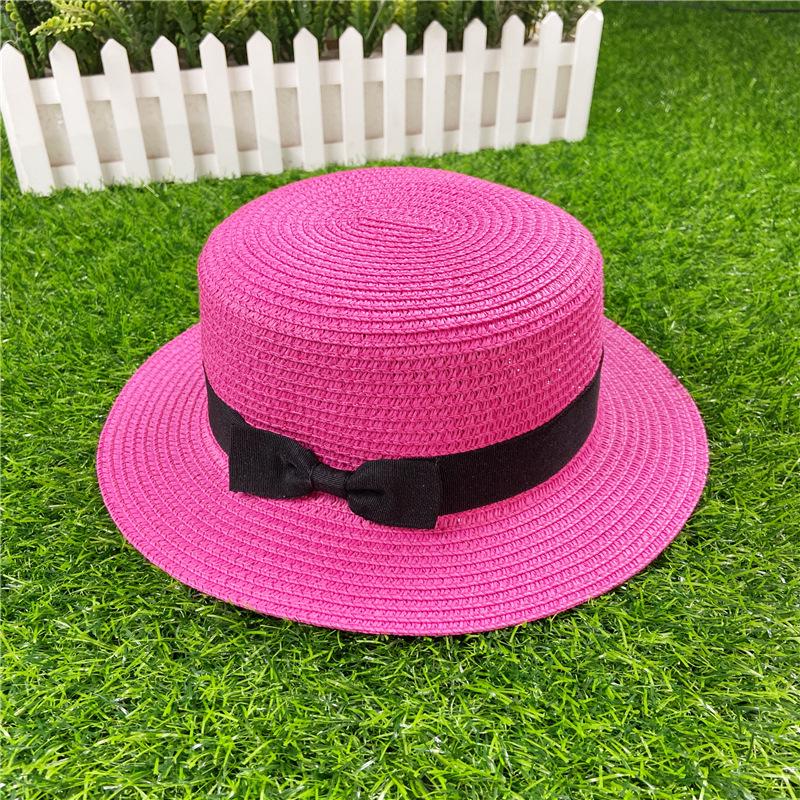 Korean Style Women's Straw Sun Hat with Flat Brim and Bow – Trendy Summer Beach Hat for Sun Protection