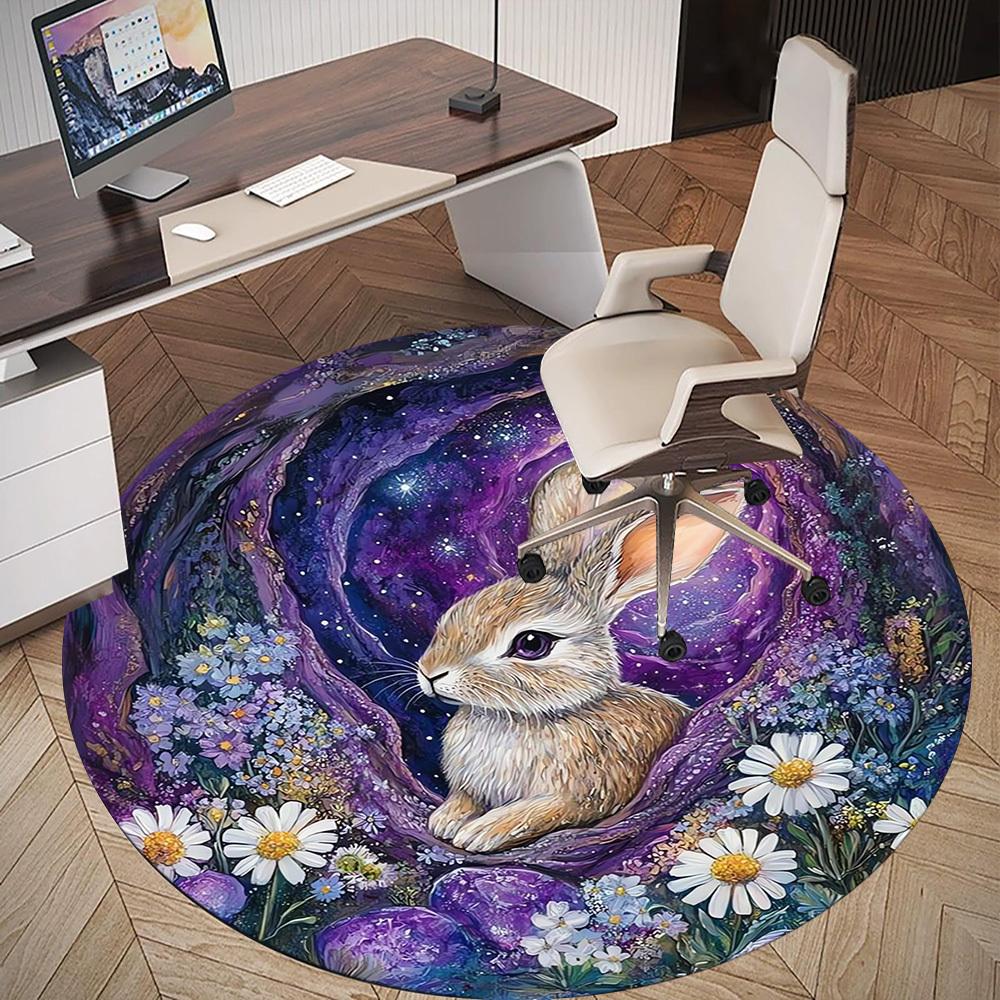 1pc Bunny Garden Round Chair mat Area Rug - Non-Slip, Floor Mat for Office, Bedroom, Ideal home decor Christmas Gift p0811464