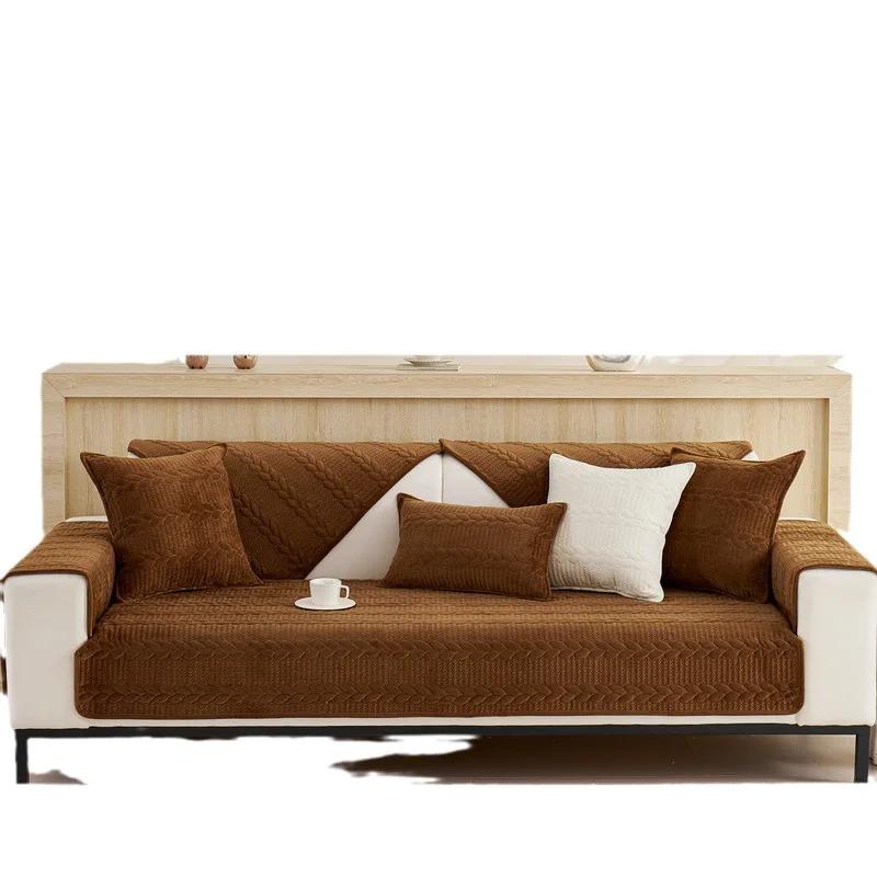 Winter Sofa Cushion Thickened Super Soft Plush Cushion Non-Slip Leather Sofa Backrest Cushion Cover Nordic Simple