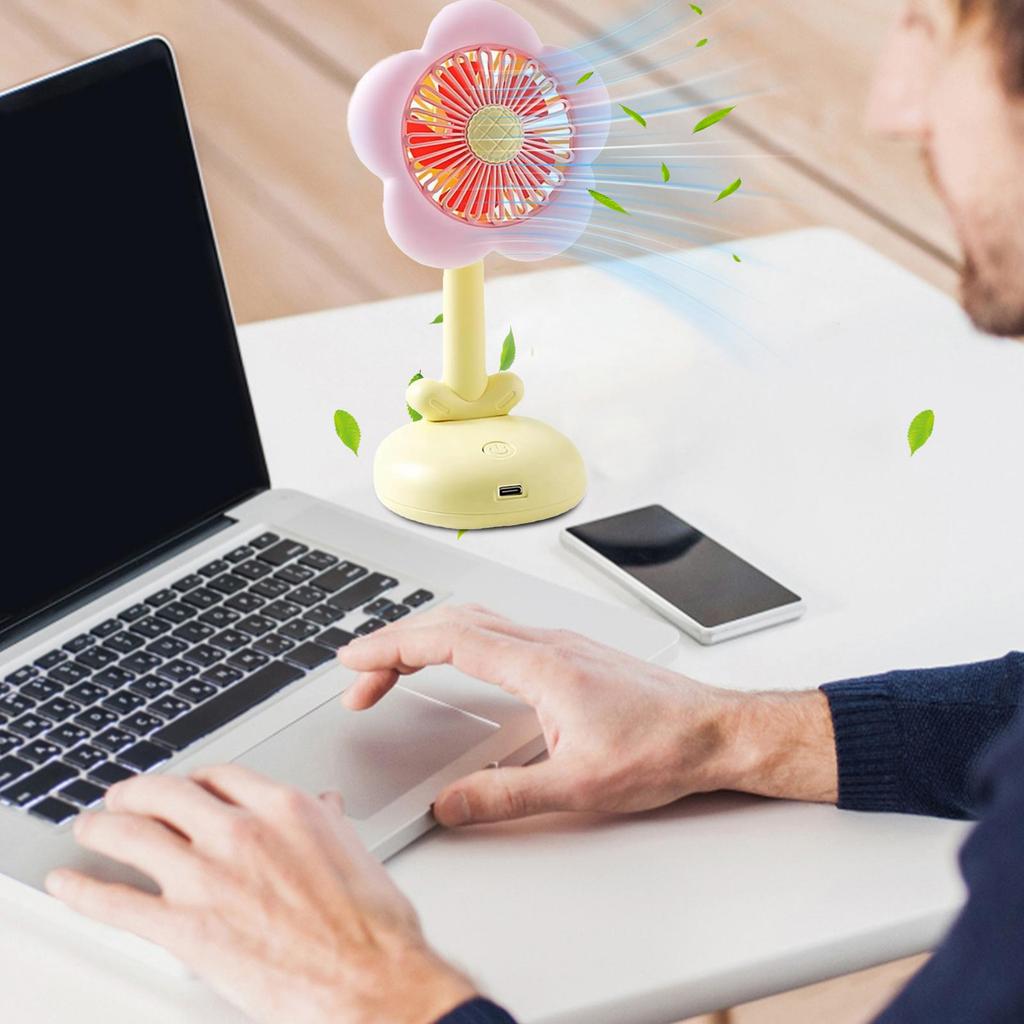 Desk Fans Small Quiet Flower Small Fans For Bedroom Cooling Air Circulator With Night Light & 2-Speed For Girls Women Travel