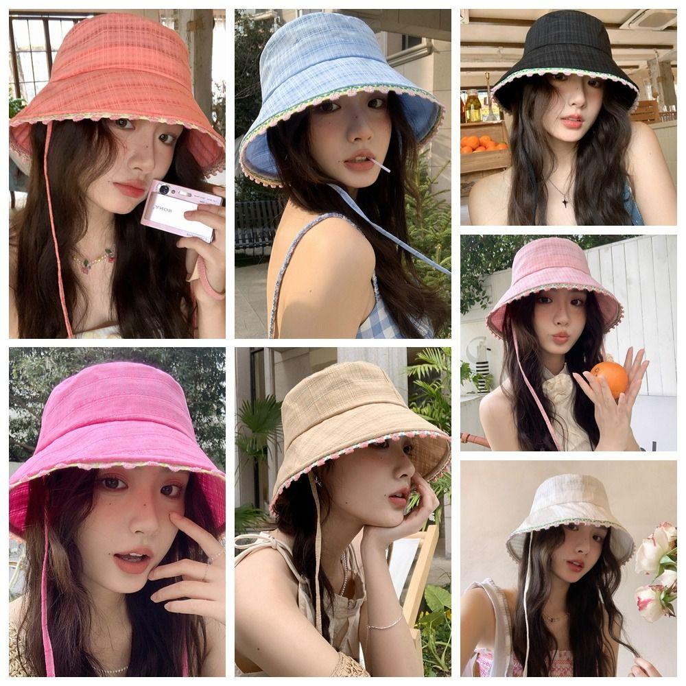 Sweet Lace-up Sun Caps French Style Women's Sun Hat Elegant Summer Fisherman Hat  Lady