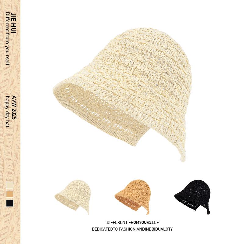 Women's Breathable Knit Bucket Hat - Spring/Summer Sun Protection, High-End Fisherman Style 2025