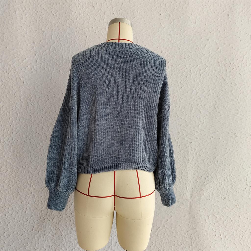 Women's Fashion Casual Round Neck Pullover Solid Color Long-sleeve Sweater Top