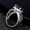 Anniversary Heart Ring,Blue Sapphire Center with Diamond-Cut Zircon Halo in Polished  Silver,Bridal Jewelry Gift for Her