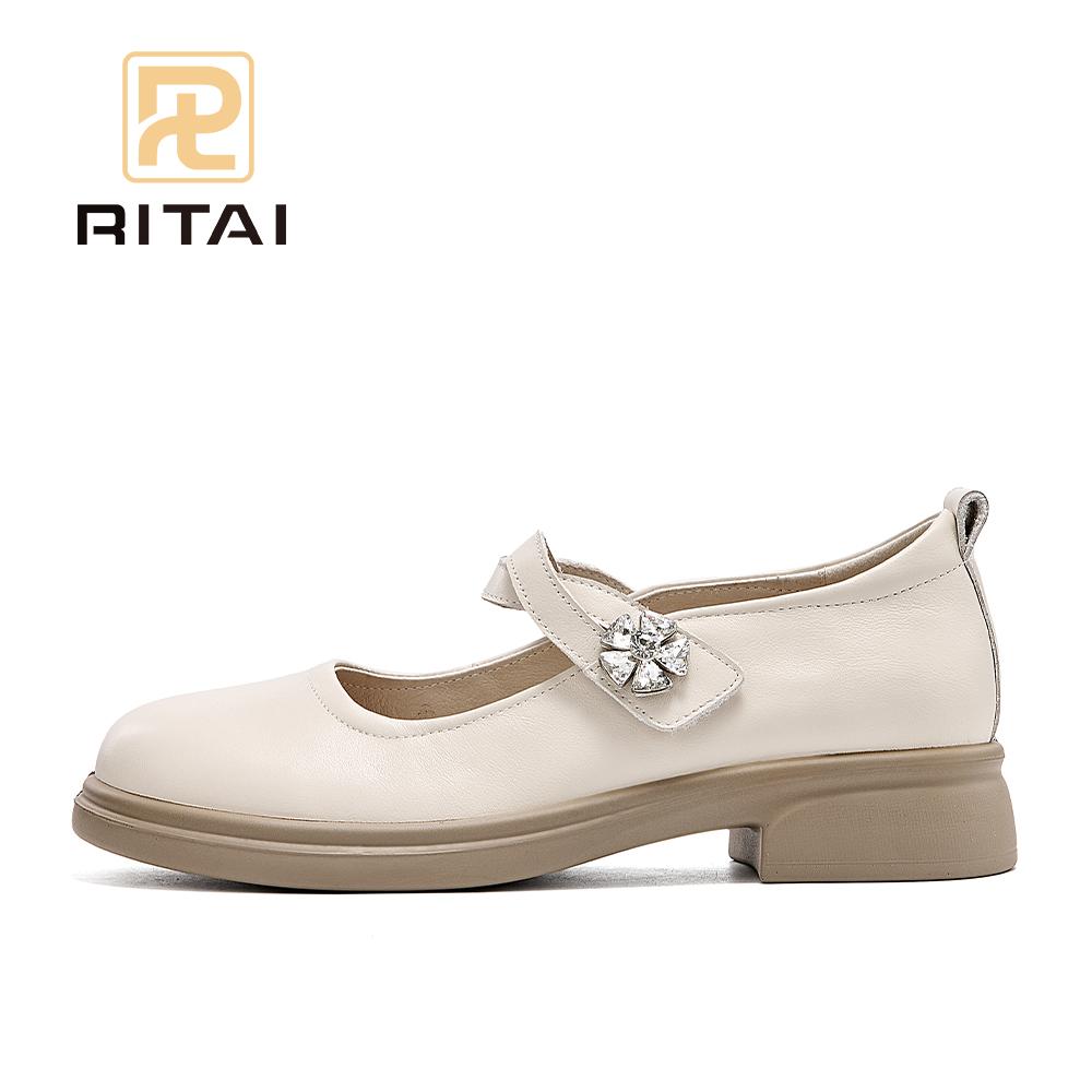 Genuine Leather Women Mary Jane Round Head Heightening Thick Bottom Shoes Fashion Comfortable Casual Shoes