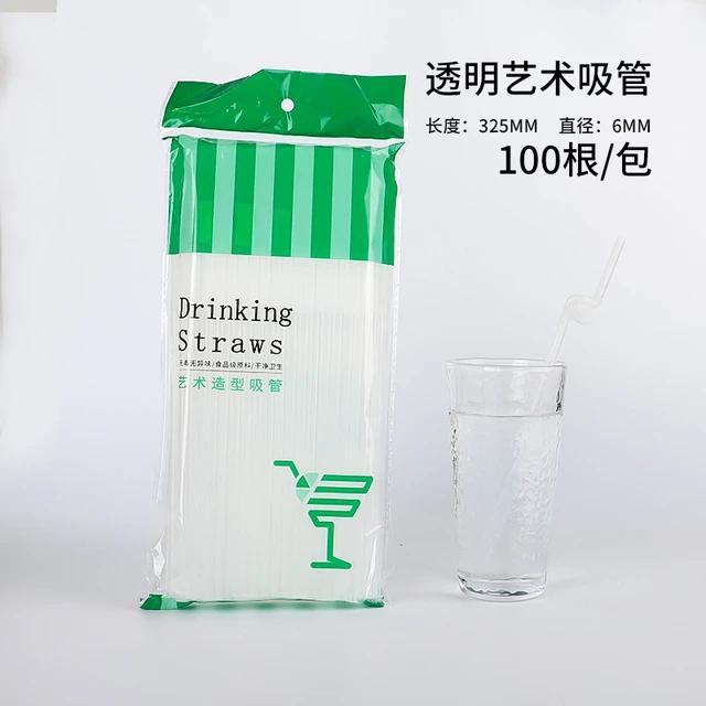 

100 шт. Пластиковые изогнутые соломинки для питья, одноразовые, цветные, художественные, длинные, гибкие, для вечеринок, кухонные аксессуары