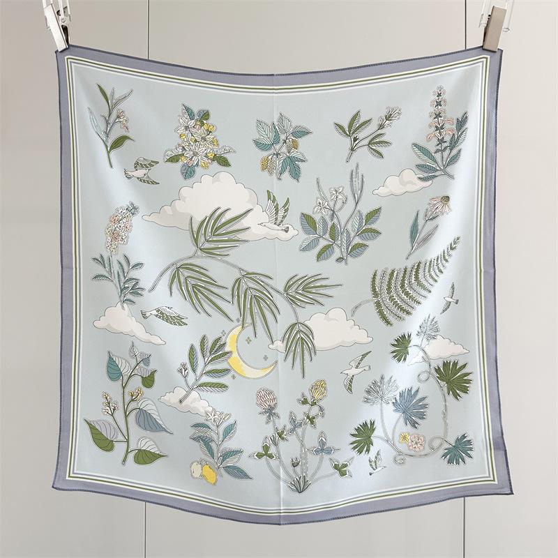 Mori plants, flowers and birds, silk, double crepe square scarf, milk apricot mulberry silk, medium square scarf, gentle wind and versatile decorative
