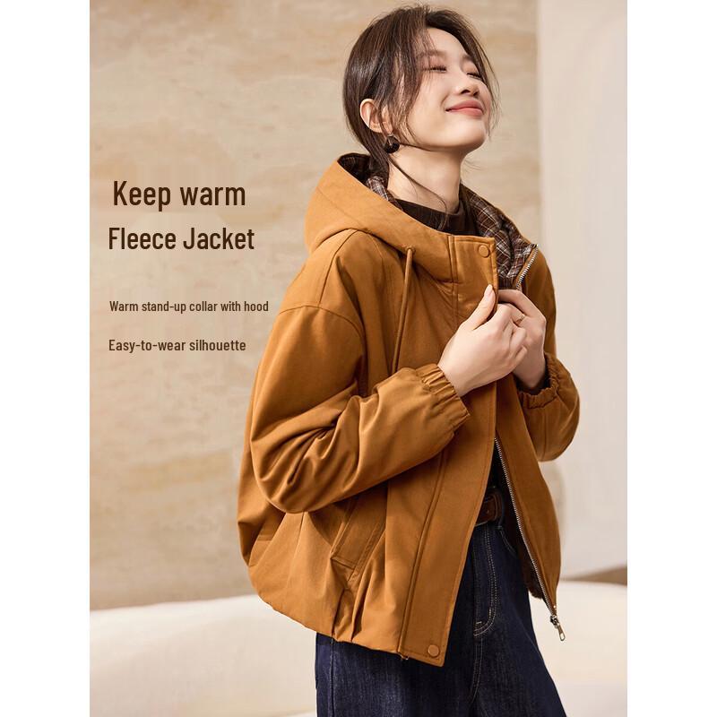 MOHANYIMEI Women s Retro Plaid Fleece-Lined Hooded Jacket XL