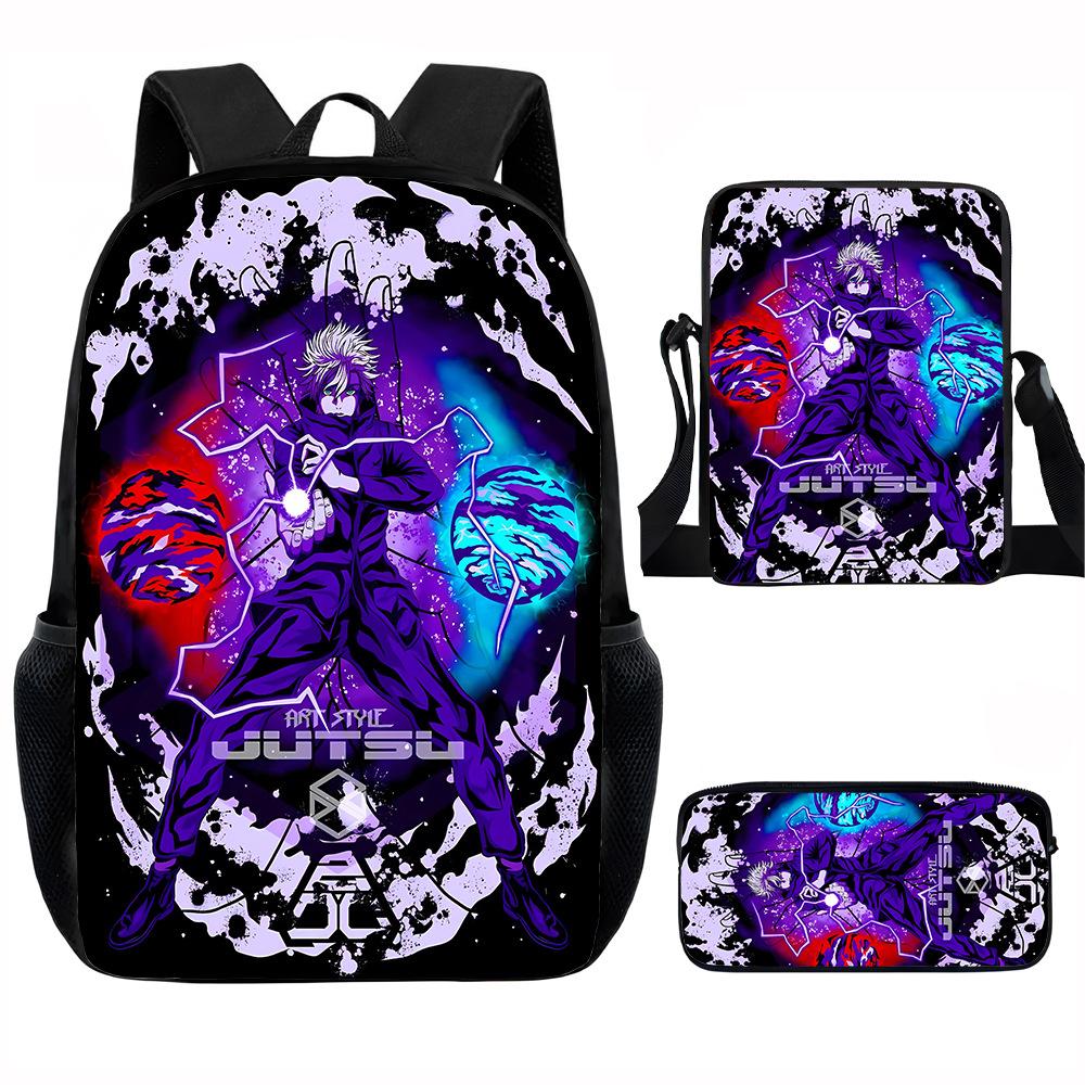 J-Jujutsu Kaisen 3pcs Set Backpack 40cm/15.7inch School Bags Shoulder Bag Pencil Case Computer Book Bag for Boys Girls Best Gift