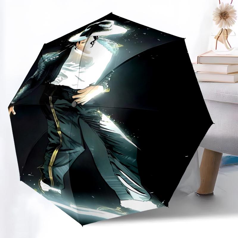 Parapluie Automatique Impression Michael Jackson, Armature en Fer à 8 Baleines, Poignée en Plastique, Convient pour les Voyages en Plein Air et le Quotidien, Cadeau Idéal