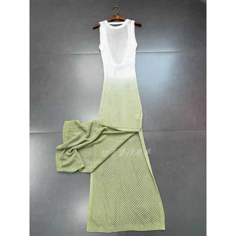 

Export Single Sheer Cutout Knitting Gradient Green Hanging Dyed Bikini Cover Long Dress Green gradient blouse M