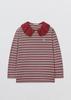 Pibeuseupibeuseu Stripe Big Collar Jersey Top / Burgundy