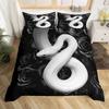Snake Duvet Cover SetBlack Rose Flowers Rustic Comforter Cover3D Coiled Snake White Reptile Bedding SetsQuilt Cover King Size