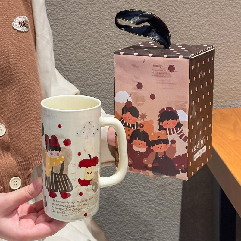 Family Time Ceramic Mug Retro Boys and Girls Mug Large Capacity Couple Coffee Milk Mug Birthday Gift