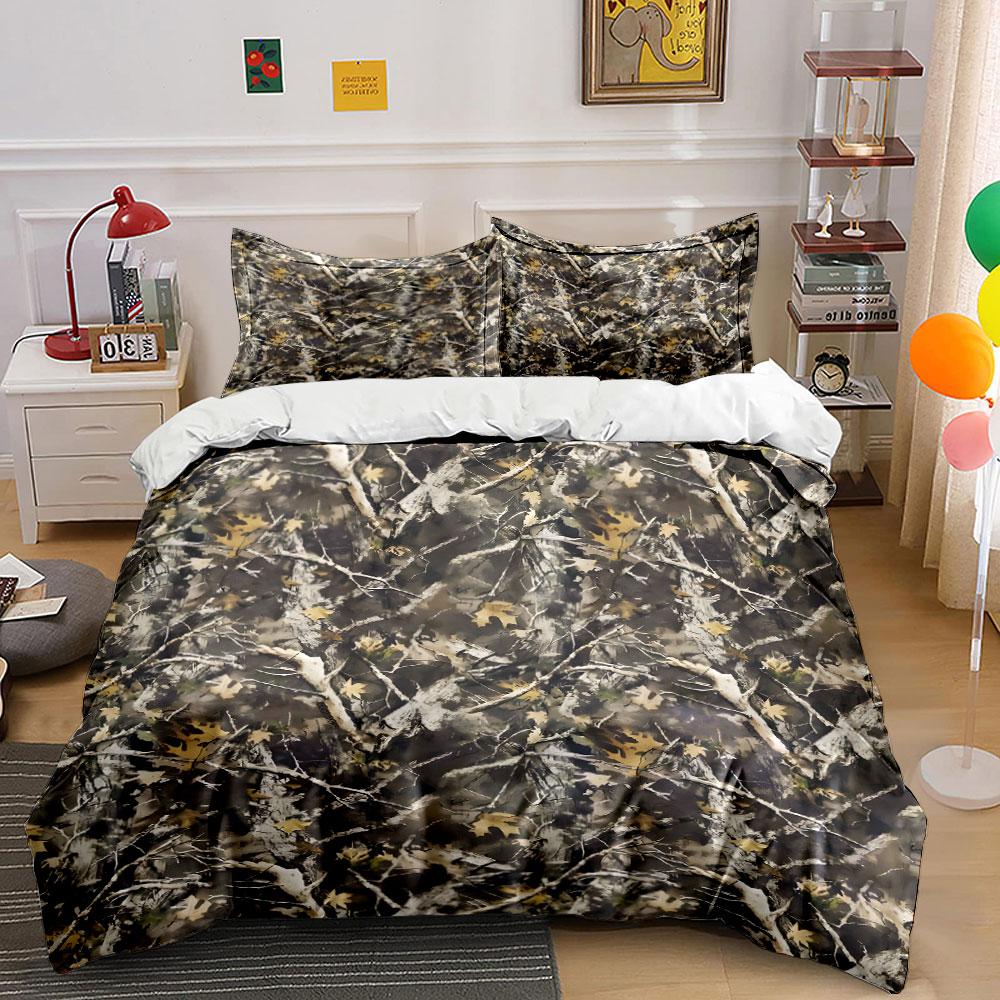 Camouflage Forest Leaf Print Bedding Duvet Cover Set (1*Duvet Cover 2*Pillowcases, without duvet insert)