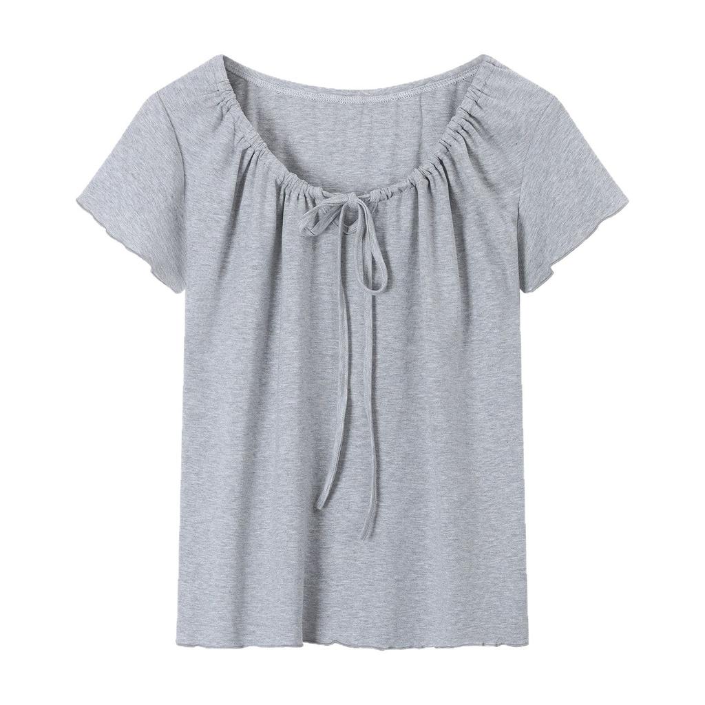 Design Sense Niche Lace-up White Short-sleeved T-shirt Women's New Summer Korean Chic Chic Loose Casual Top