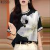 ZANZEA Damen Lässig Rundhals Locker Sommer Kurzarm Print Bluse